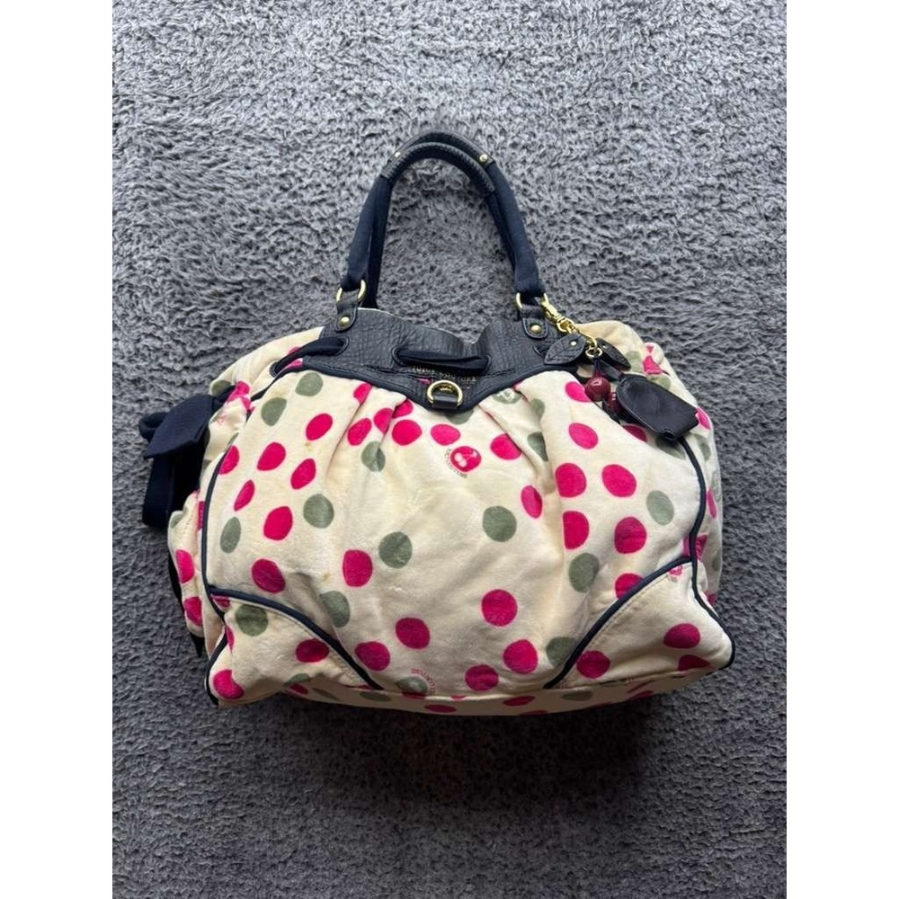 Vintage Y2k Juicy Couture Daydreamer Velour Polka Dot Shopper Handbag Cream